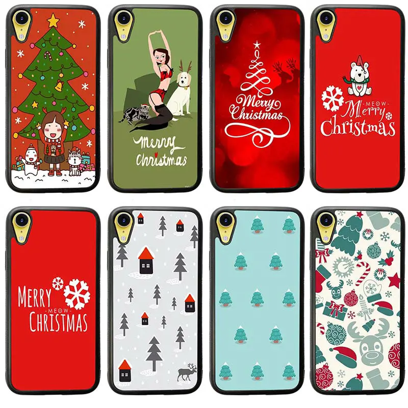 Merry Christmas Snow Man Deer PC TPU Hard Plastic Back Case Black Mobile Phone Bag for iphone XR in Fitted Cases |