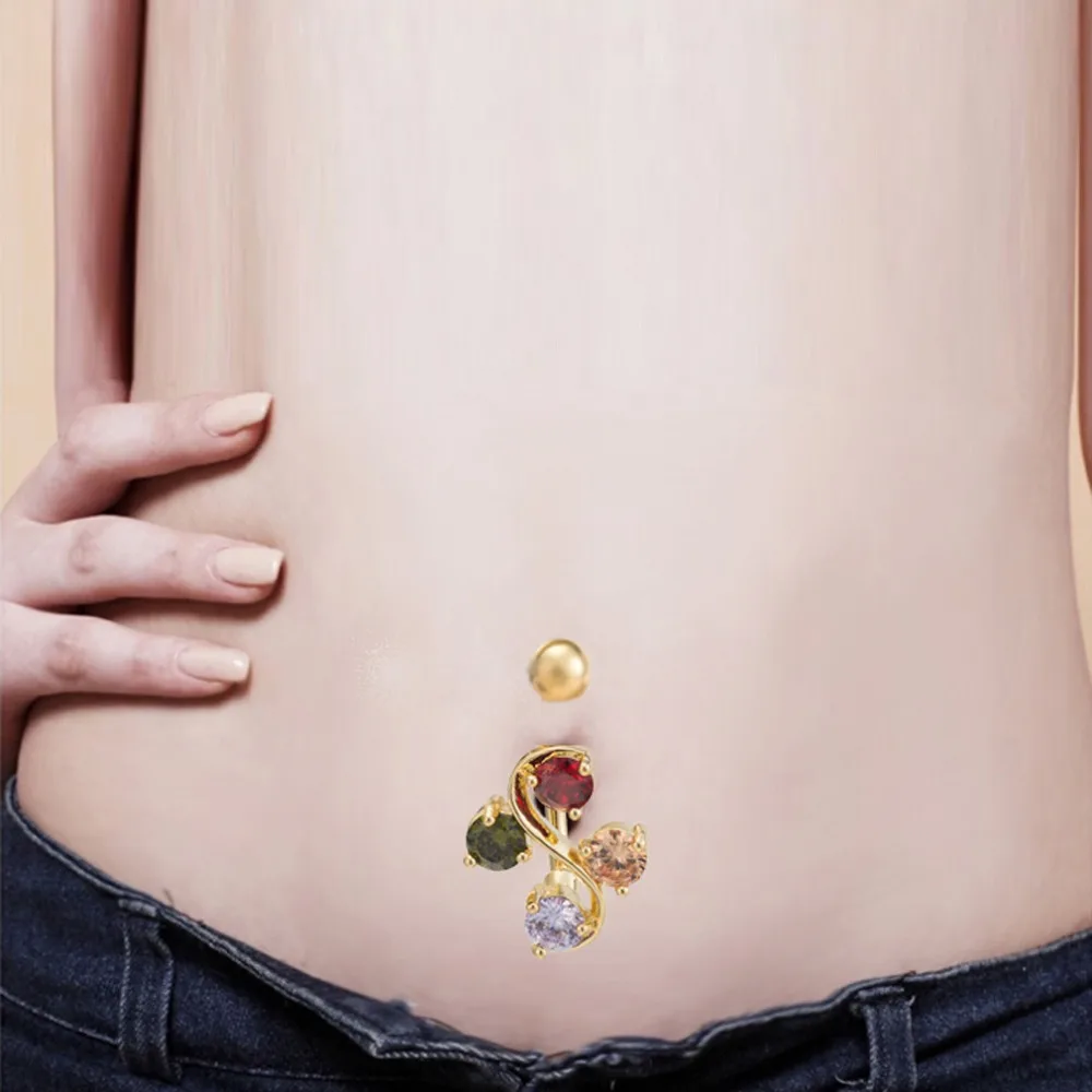 Trendy Charming Chromatic Color Zircon Navel Piercing Red Crystal Gold