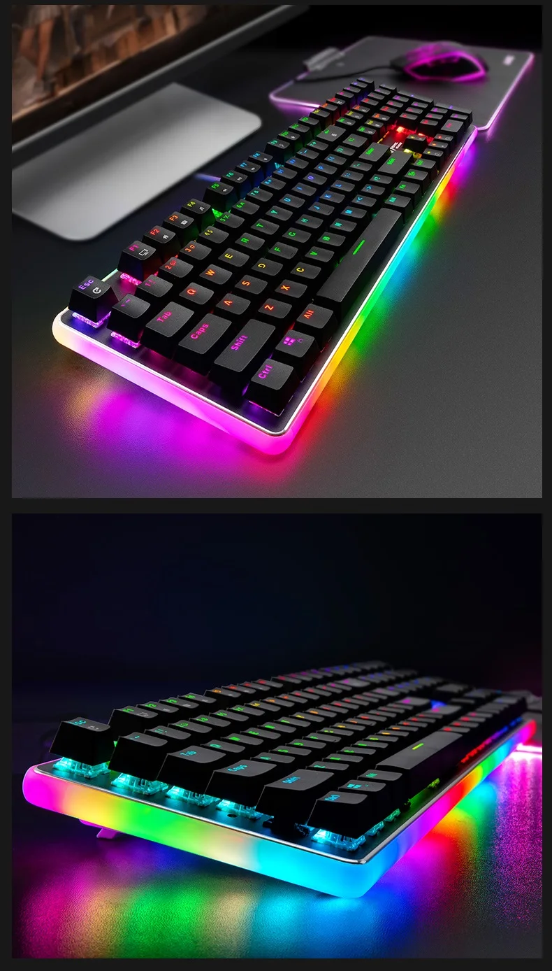 ROYAL KLUDGE RK918 USB Проводная RGB подсветка Механическая игровая клавиатура макро Программирование с различными эффектами подсветки