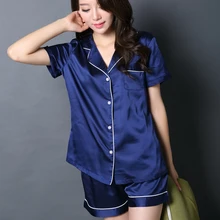 Женская Весенняя и Летняя женская одежда из эмуляции шелка с короткими рукавами и лацканами кардиган одежда для отдыха шорты пижамы