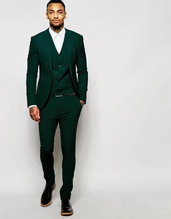 2 New Arrivals Dark Green Mens Dinner Prom Suits Groom Tuxedos Groomsmen Wedding Blazer Suits (Jacket+Pants+Vest+Tie)