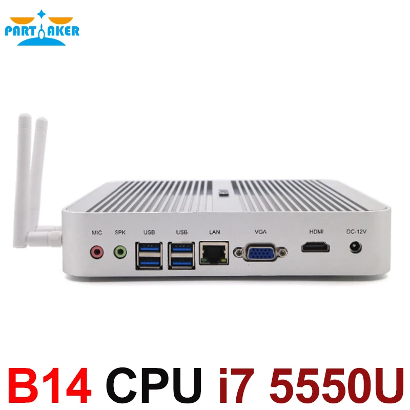 Причастником Intel I7 5550U Мини ПК безвентиляторный VGA HDMI lan порты компьютер