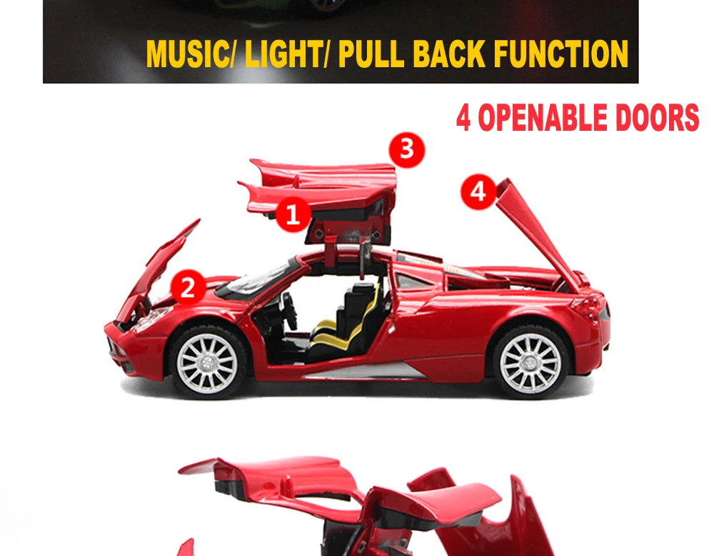 Литая под давлением коллекция Pagani Huayra масштабная модель для мальчиков/детские металлические игрушки в подарок с открывающимися дверцами и функцией оттягивания
