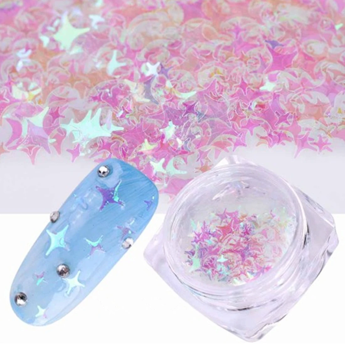 

Nail Art Decors DIY Paillette Glittering Nail Flake Fantasy Mix Size Four Angles Star Shape Lucency Gorgeous Sequins 3/4mm