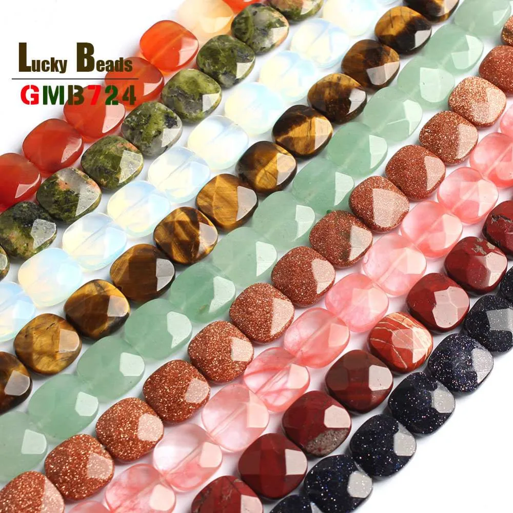 

Natural Faceted Square Beads Loose Beads For Jewelry Making 7.5inches Faceted Agates/Turquois/jader Diy Jewelry 12x12mm