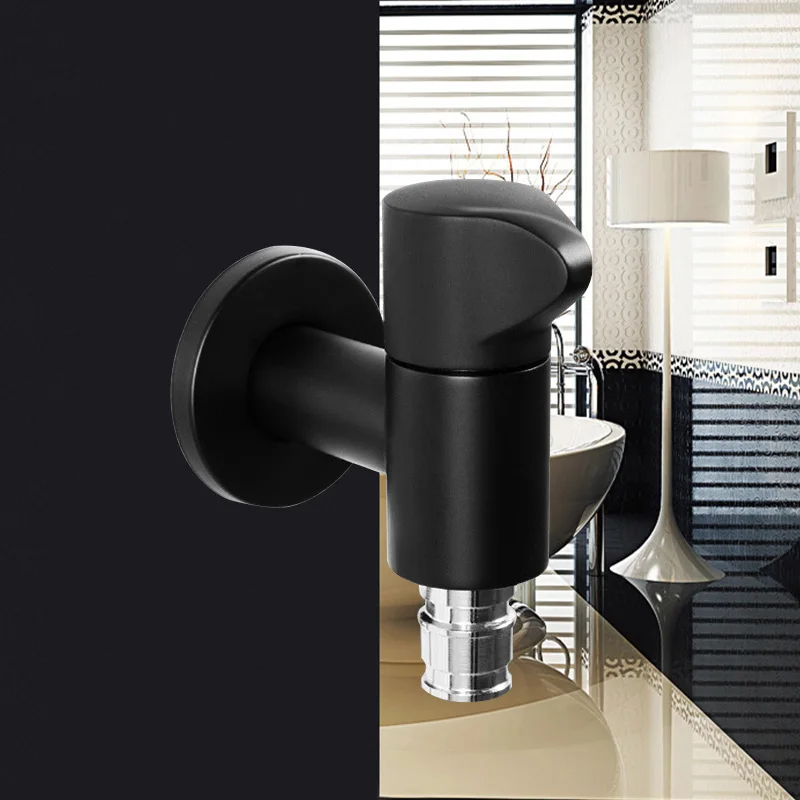 

Washing Machine Faucets Outdoor Garden Faucet Wall Mounted Bibcock Black/Chrome Finish Copper Washing Machine Tap Small Taps