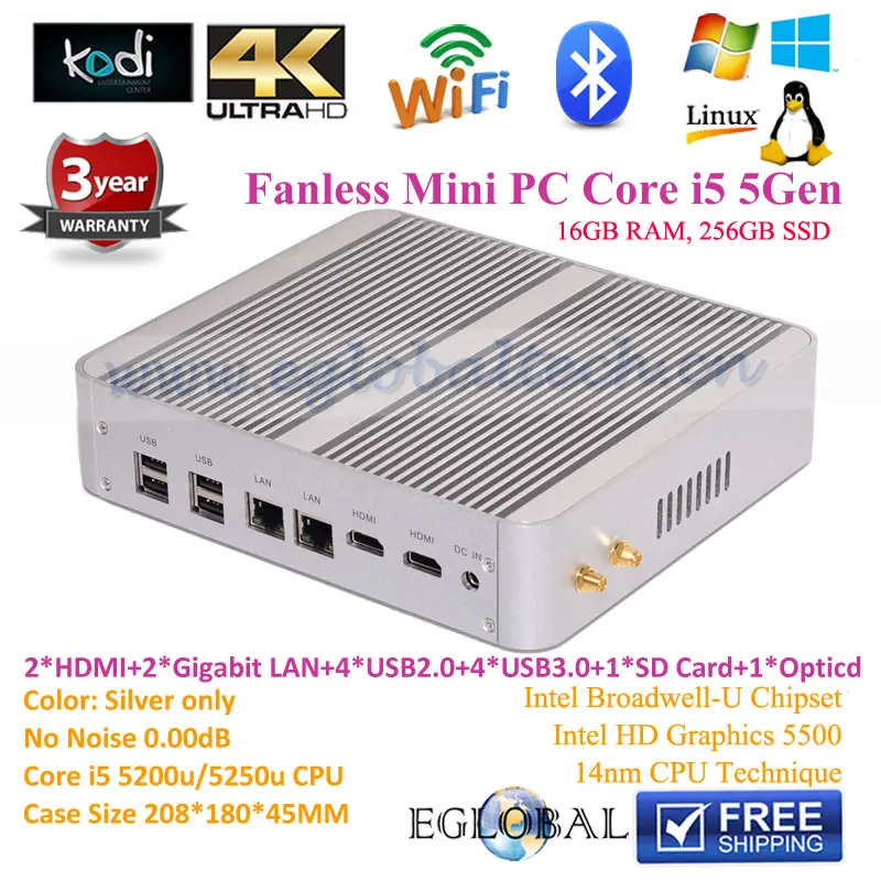 New Intel 5th Gen Core I5 5257U 16GB RAM 256GB SSD Mini Computer Windows 10 compatible Minipc 4K HD HTPC TV box 2* HDMI 2* LAN