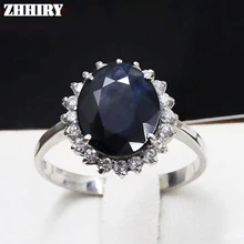 Женское кольцо с натуральным сапфировым камнем черного и синего цвета, кольца из настоящего твердого 925 пробы, серебряные кольца с драгоценным камнем, размер 10*12 мм, ювелирные кольца ZHHIRY