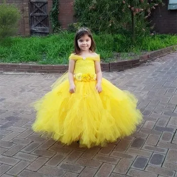 

Flowers Belle Princess Tutu Dress Girls Baby Kids Fancy Party Christmas Halloween Costumes Beauty Beast Cosplay Dress Ball Gown
