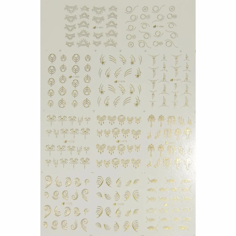

11 PACKS / LOT NAIL TATTOOS STICKER WATER DECAL NAIL ART GOLD SILVER FLOWER PENDANT BUTTERFLY LEAF SWIRL PATTERN Y67-77