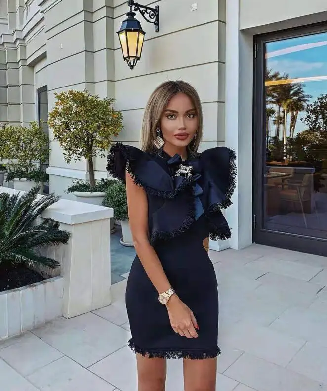 

Summer Dress Women Sexy White Black Bandage Dress 2019 Ladies Designer Elegant Party Dress