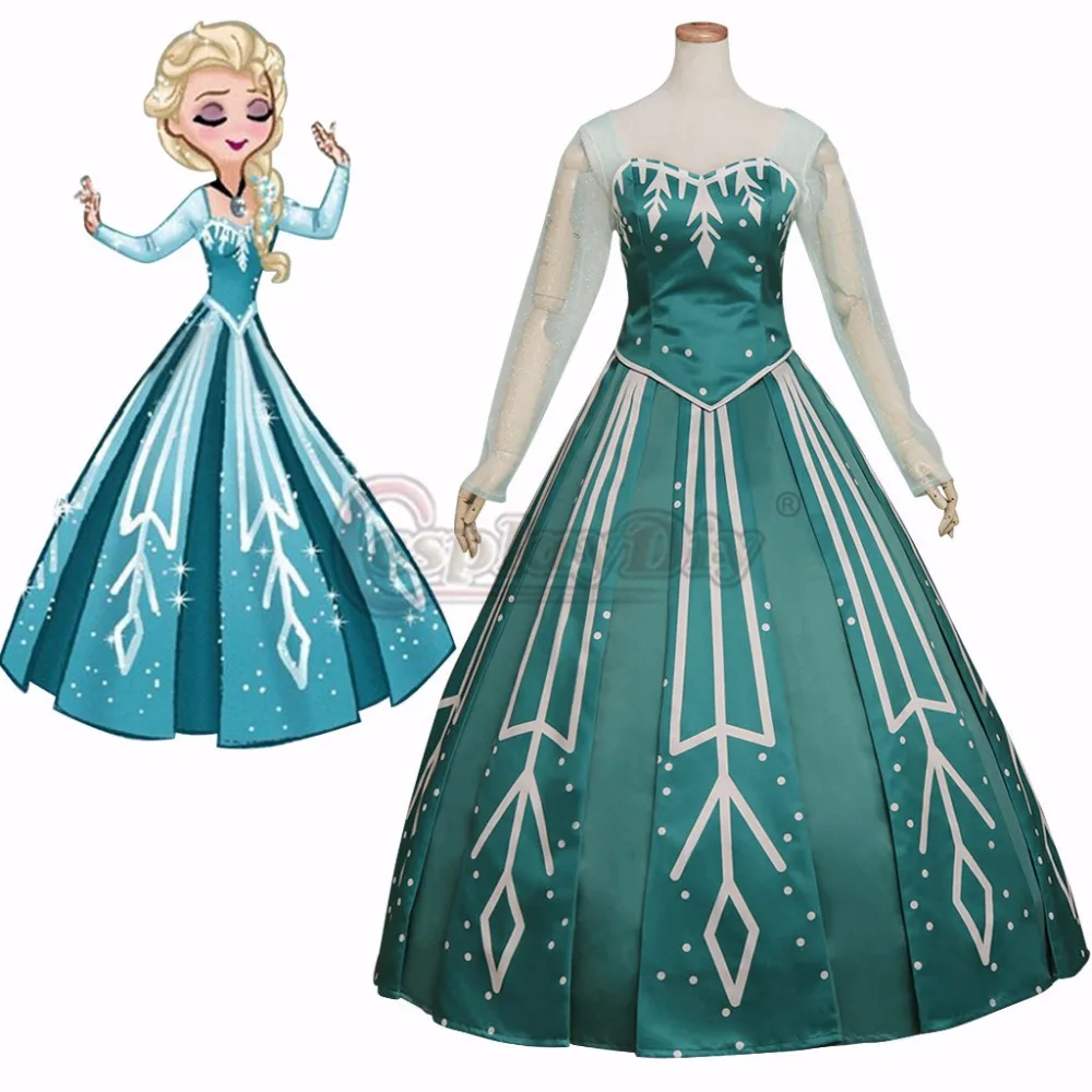 Cosplay Elsa Princess Green Version Dress Costume Cosplay