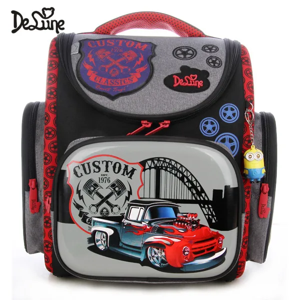 Delune, брендовые школьные сумки для девочек 1-4 лет с 3D рисунком, Детские ортопедические школьные рюкзаки для мальчиков, школьные сумки с рисунком машин - Цвет: 3-118schoolbag