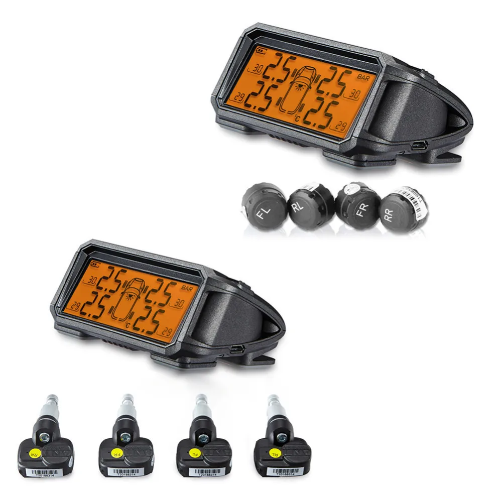 

Car Solar Large-Screen Wireless TPMS Tire Pressure Monitoring System with 4PCS External or Internal Sensors with LCD Display