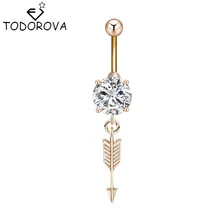 Todoroova шик стрела CZ Пирсинг ювелирные изделия женские сексуальные пупка Кнопка Кольцо длинные висячие прозрачные пупка полоска с основной частью ювелирные изделия