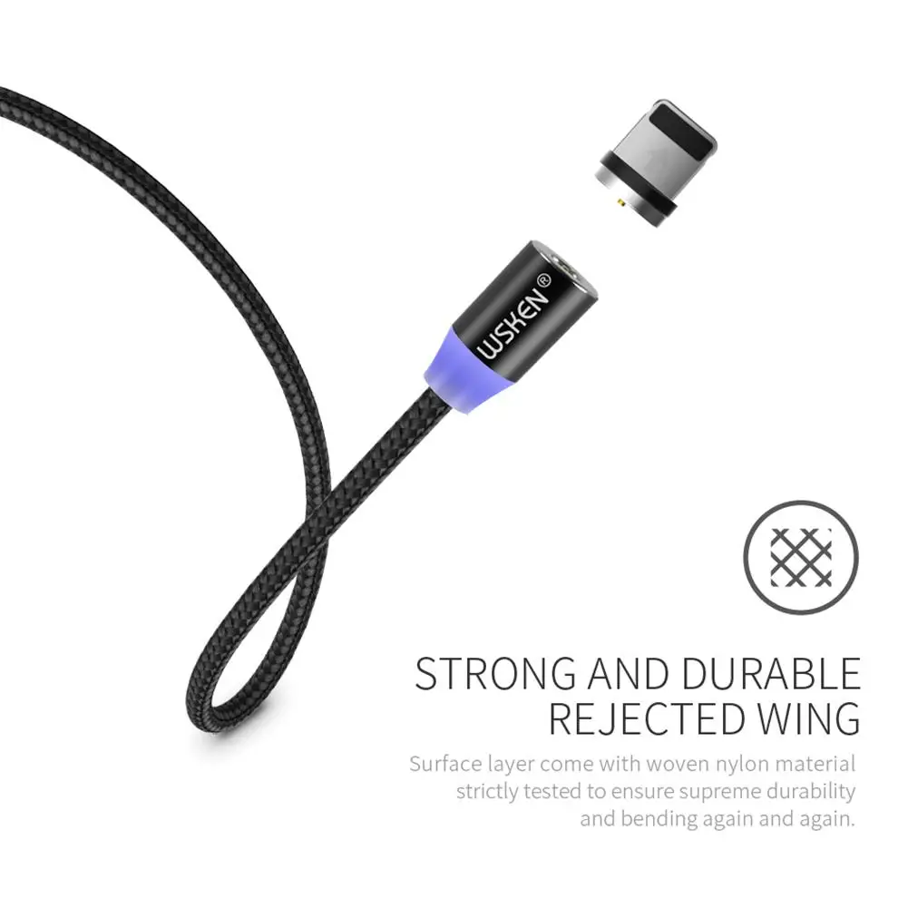 Магнитный светодиодный usb кабель WSKEN кабели для зарядки iPhone X 8 iPad адаптер