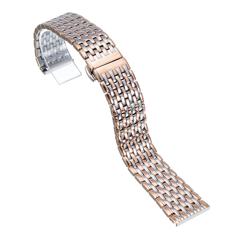 20 22mm Stainless Steel Wrist Watch Band Strap Silver Rose Gold Double Butterfly Clasp Buckle Bracelet For Men Women Relojes