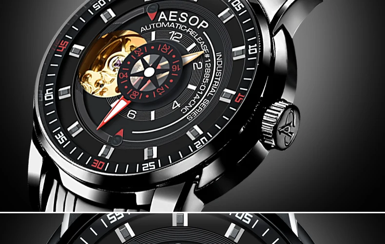 AESOP креативные автоматические механические часы для мужчин s часы Лидирующий бренд Роскошные черные часы для мужчин мужские часы Relogio Masculino Hodinky