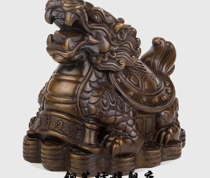 

8'' China Dragon Turtle Tortoise Ingot Copper Cash Lucky Bronze Statue