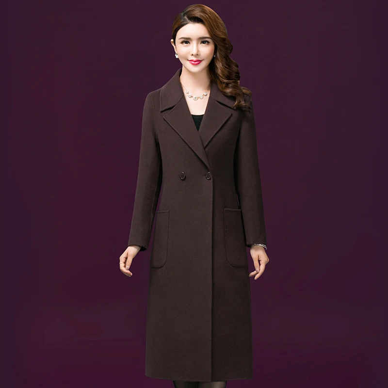 Новинка, осенняя зимняя верхняя одежда, Женское шерстяное пальто, двубортное, средней длины, элегантное шерстяное пальто, офисное Женское пальто, большие размеры