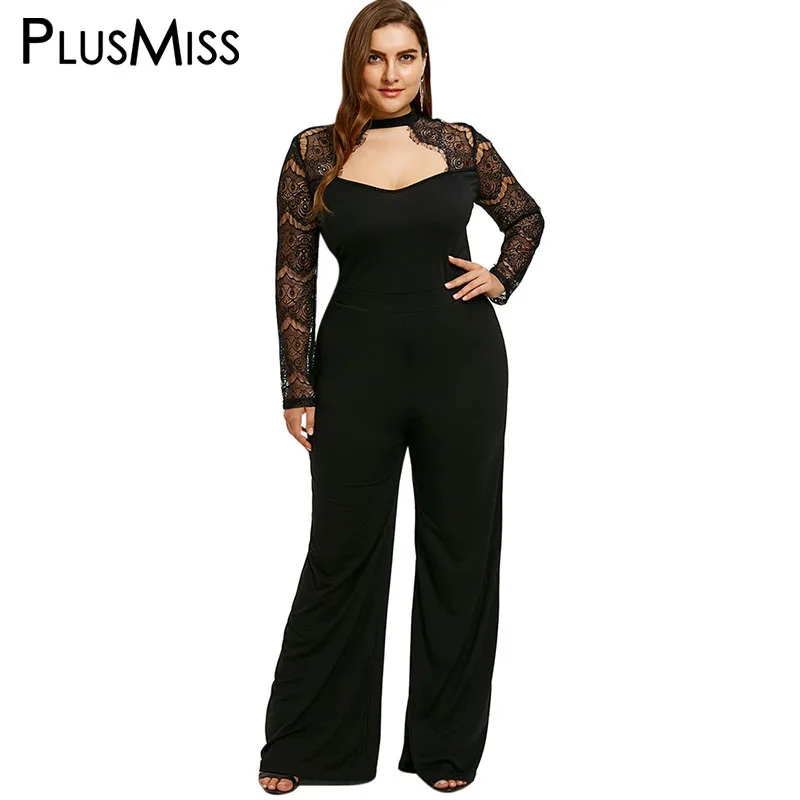 PlusMiss плюс размеры 5XL пикантные кружево спинки комбинезон Женская одежда работы