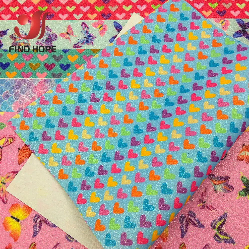 Fish Scale Mermaid Rainbow Fine Glitter Faux Leather Fabric Sparkle Butterfly Heart Craft Decor DIY Hair Bow Material Sheets