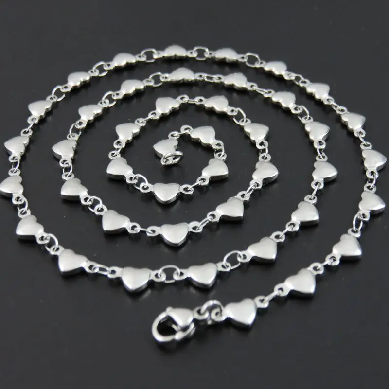 

5mm Silver Tone Stainless Steel Love Heart Chain Necklace, Fashion Gift Party Christmas Jewelry Findings Customizes Length
