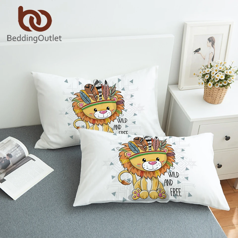 BeddingOutlet Cartoon Animal Pillow Case Cute Lion Owl Pug Pillow Cover Feather Pillowcase Colorful for Kids Bedroom 50x75cm