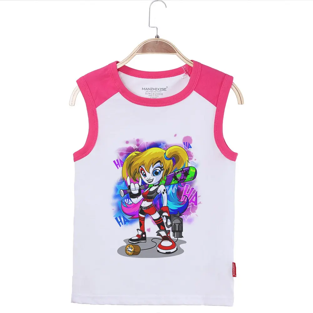 Детская одежда г., топы на бретелях с изображением Джокера Харли Квинна для девочек, футболки, детская рубашка без рукавов хлопковое нижнее белье одежда для мальчиков от 24 мес. до 12 лет - Цвет: Pink A