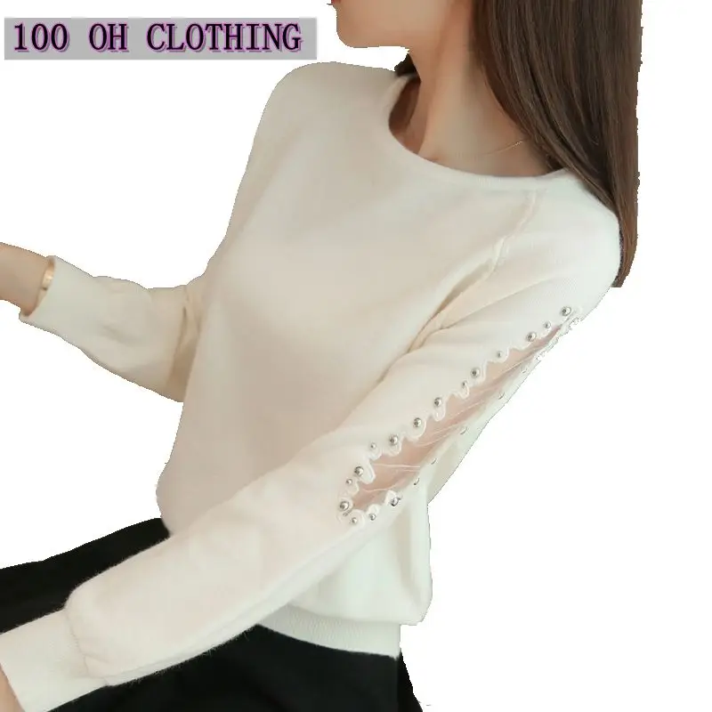 Baratos OHCLOTHING 2019 suelto corto encaje Otoño Invierno de las mujeres suéter de cobertura del todo fósforo camisa sólido Jersey de punto