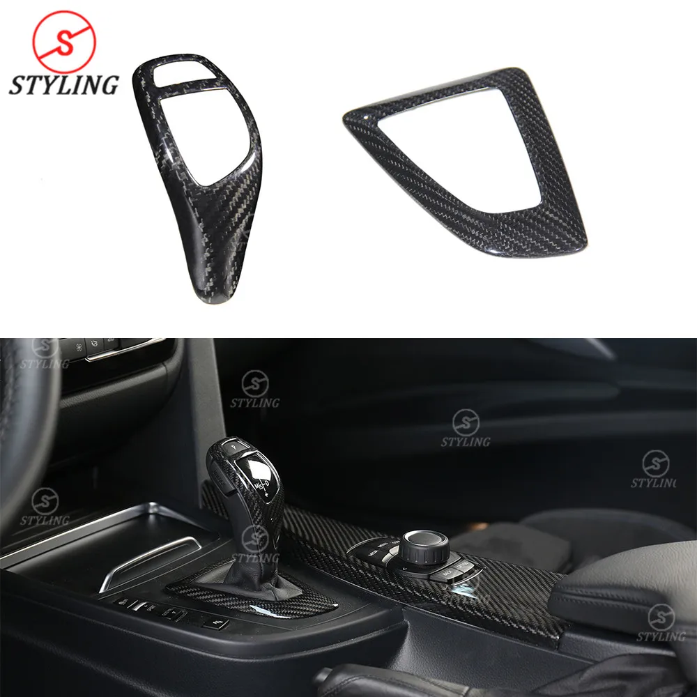 

For BMW F20 F21 F30 F33 F32 F36 F10 F06 F12 F01 Carbon Gear shift knob Head Cover & Carbon Gear Base Cover interior trim sticker