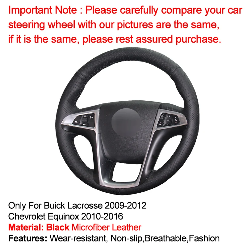 HuiER чехол для рукоделия рулевого колеса автомобиля черная кожа для Buick Lacrosse 2009-2012 Chevrolet Equinox 2010- автостайлинг