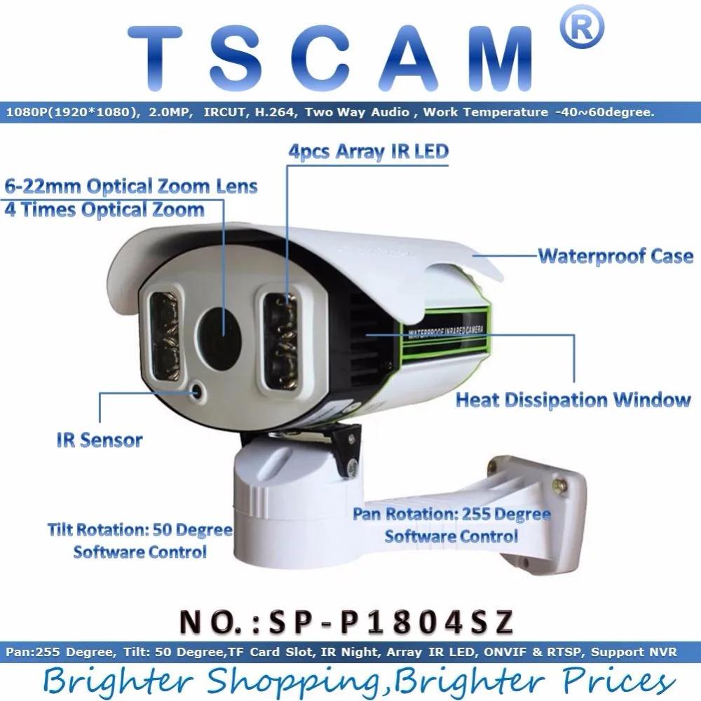 TSCAM new SP P1804SZ 1080P 2 0MP IP Camera Outdoor PTZ 6 22mm Zoom with TF
