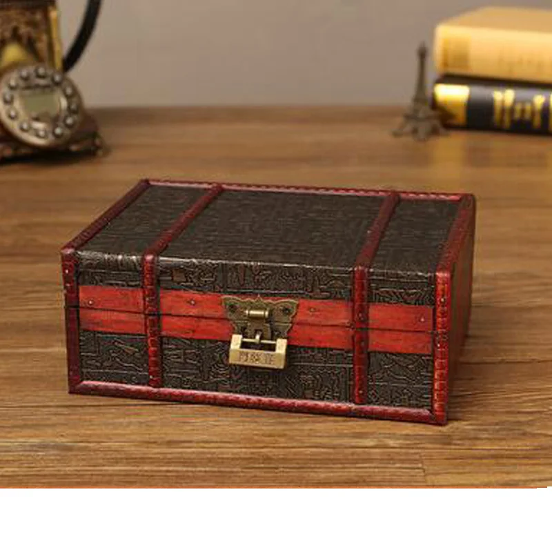 European Vintage Wooden Lockable Storage Box - Rectangle Desktop Jewelry Organizer image 2