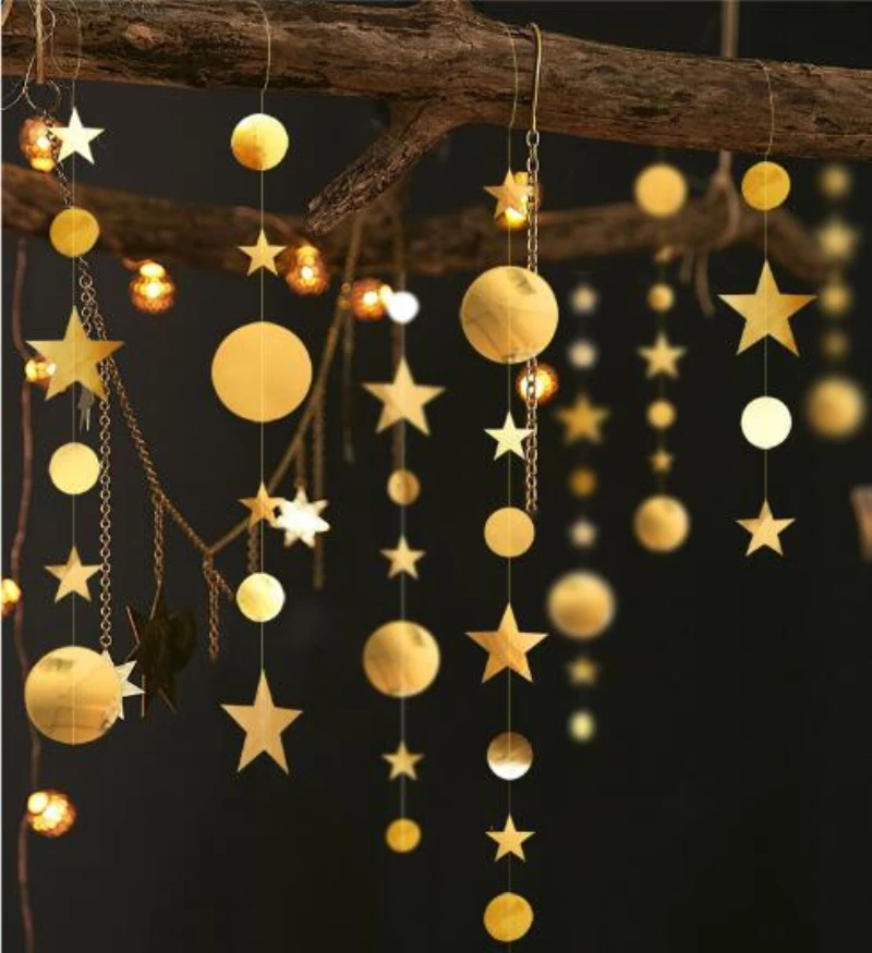 

4m Silver Gold Star Circle Garland Paper Banner Star String Banners Decoration Wedding Party Handmade Kids Room Home Decor