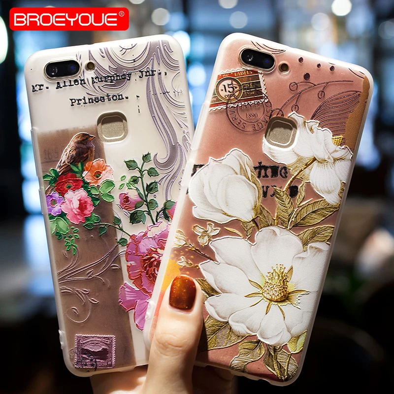 BROEYOUE Case For Huawei P8 P9 P10 P20 Lite 2016 2017 Nova 3E 3D Relief Soft TPU Flowers Phone Silicone Matte Floral Covers |