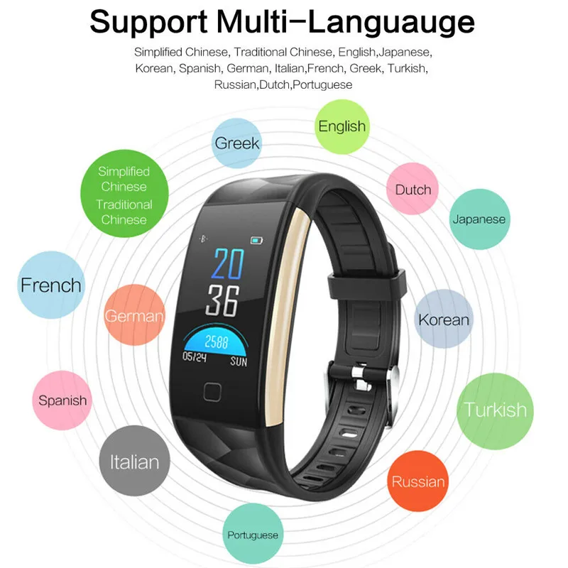 Life Waterproof and Fashion T20 Smart Sport Long standby Bracelet Fitness Tracker HD Color Screen Heart Rate Blood Pre