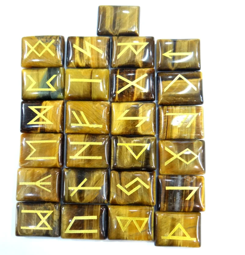 

wholesale Meet 25pcs Natural agates tiger eye Stone Viking Runes Amulet Set Reiki Healing Crystals Divination Tumbled Stones -