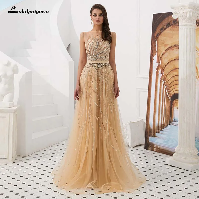 

Elegant A-line Evening Gown Long Tulle See Through Formal Dresses robe de soiree 2019 Customized Party Dresses