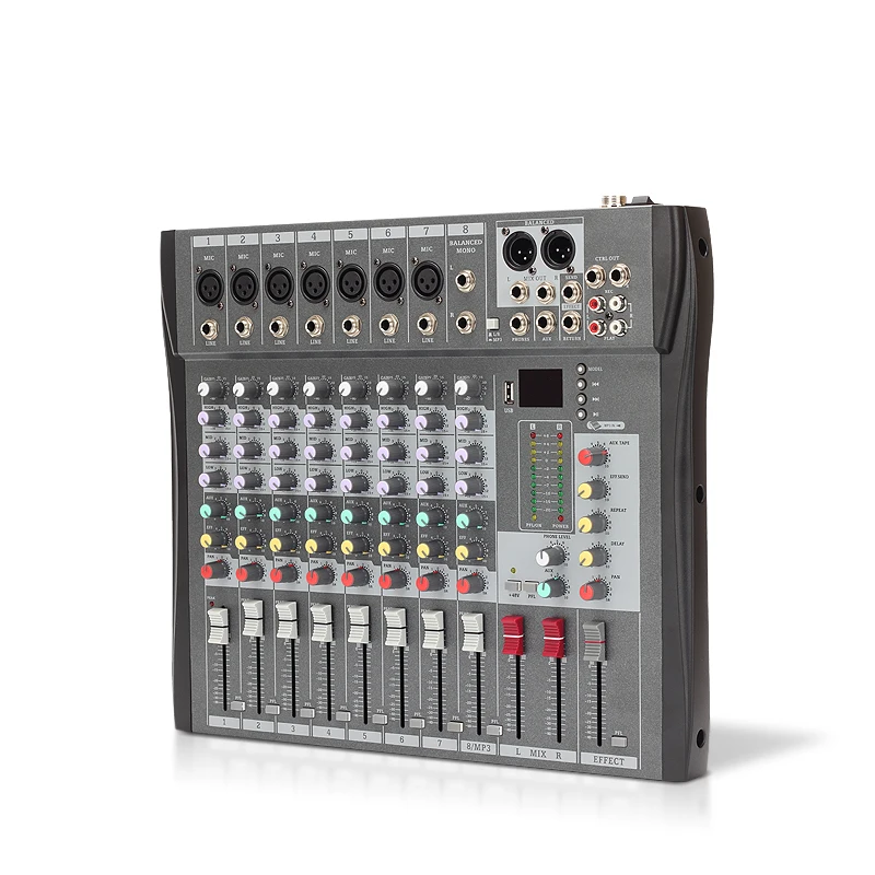 YUEPU RU-8T Professional Sound Audio Mixer 8 Channel 48V Phantom Power Reverbration Mixing Console MP3 Player USB Music For DJ