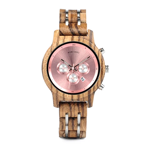 BOBO BIRD деревянные часы для мужчин для влюбленных Пара Дерево и сталь в сочетании wo мужские часы с секундомером часы женски erkek kol saati - Цвет: pink 40mm
