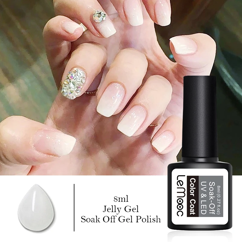 

LEMOOC Opal Jelly Nail Gel Polish 8ml Semi-transparent White Pink Gel Soak Off Manicure Nail Art UV Led Gel Nail Polish Lacquer