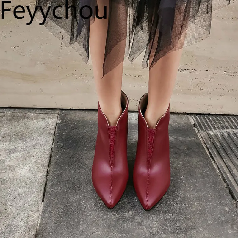 

Women Boots Autumn Winter High Heel Zip Pointed Toe Mixed-colors Ankle New Simple Versatile Booties Fashion Beige Big Size 34-48