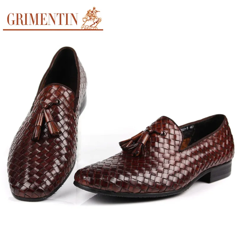 GRIMENTIN Italian designer braided men loafers slip on top grade