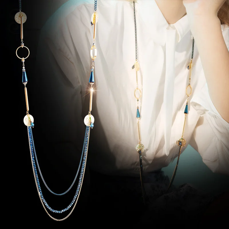 

The SPECIAL New Fashion l north american wind-lake blue-geometry multi-layer llong-chain necklaces for women S1855N