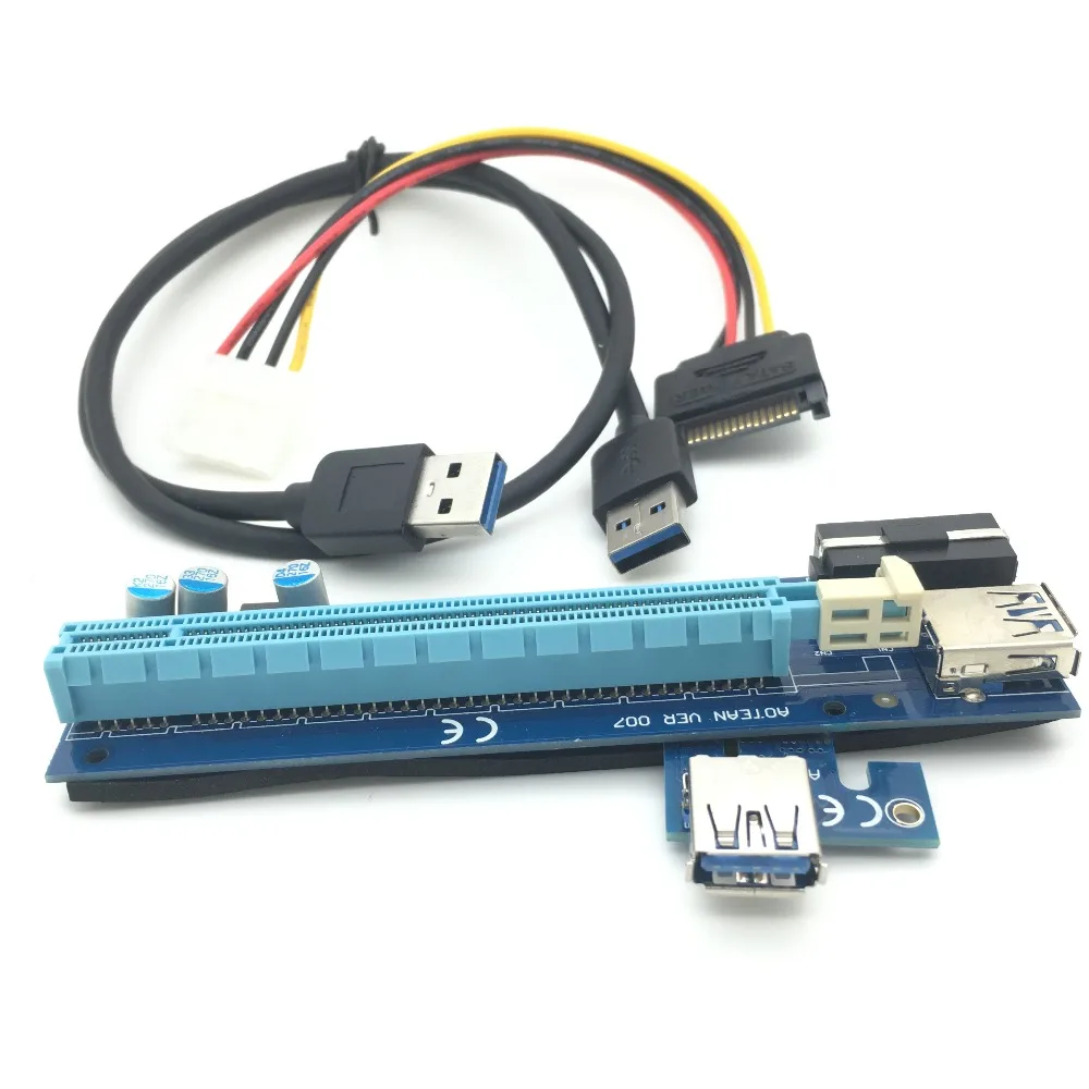 Райзер PCIe PCI-E PCI Express 30 см от 1x до 16x с кабелем USB3.0 SATA 6Pin кабеля питания для майнинга