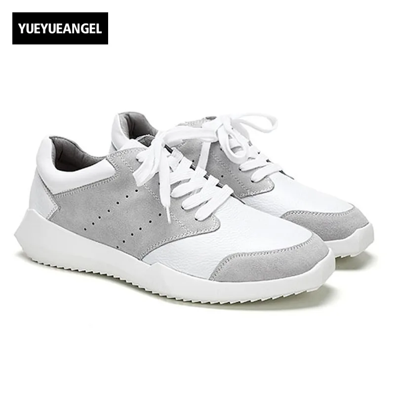 

Luxury Mens Genuine Leather Casual Shoes Antiskid Platform Lace Up Trainers Sneakers 2019 New Fashion Mixed Colors Driving Shoes