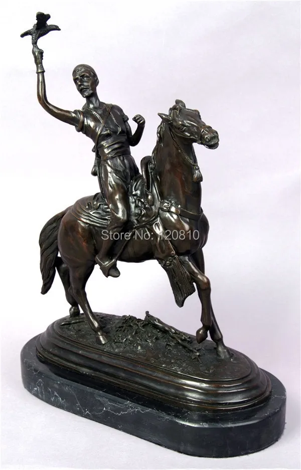 Classical Bronze Art horse riding Mounted Falconer Sculpture Solider