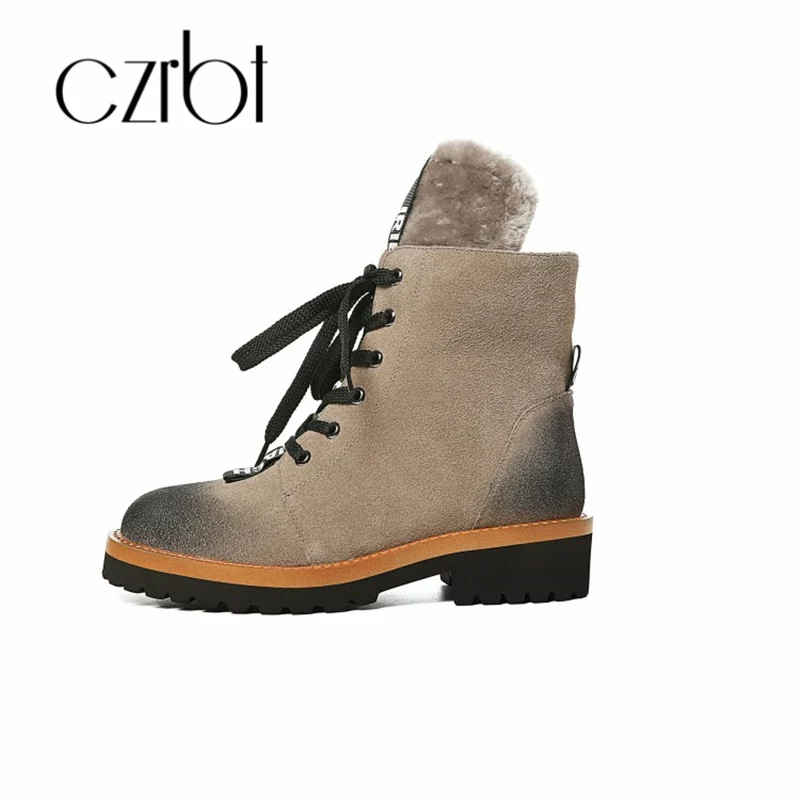 

czrbt 2018 Winter Snow boots Round Toe Lace-Up Retro Martin Boots Flat With Keep Warm Non-Slip Fashion Casual Women Boots