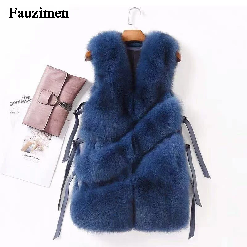 Gray Gilet Furry beige De navy light Wth Finlande Renard Hiver Épaisse Haut Fourrure Design Bandes Luxueux Gray Grade Manteau pink qTnRF